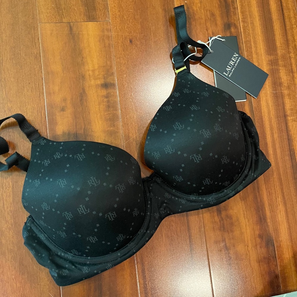 Ralph Lauren 32D Bra Black Monogram Full Coverage T-Shirt Underwire Intimate New